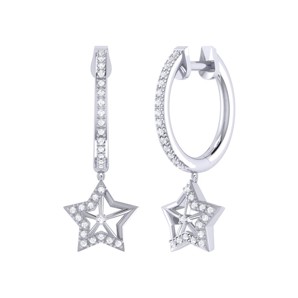 LuvMyJewelry Lucky Star Diamond Hoop Earrings in Sterling Silver