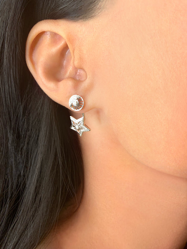 LuvMyJewelry Lucky Star Diamond Stud Earrings In Sterling Silver