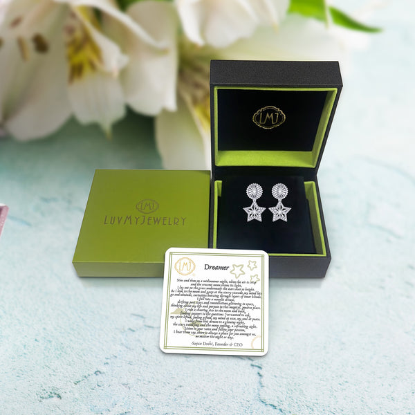LuvMyJewelry Lucky Star Diamond Stud Earrings In Sterling Silver