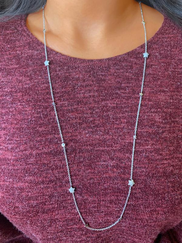 LuvMyJewelry Lucky Star Layered Diamond Necklace In 14K White Gold