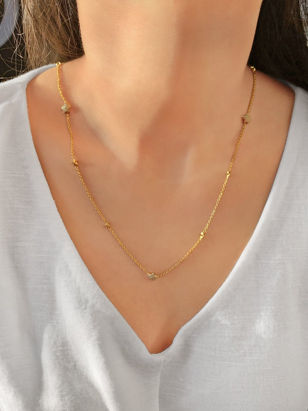 LuvMyJewelry Lucky Star Layered Diamond Necklace In 14K Yellow Gold