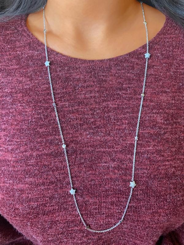 LuvMyJewelry Lucky Star Layered Diamond Necklace In Sterling Silver