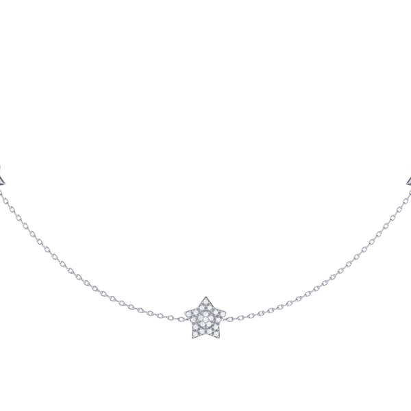 LuvMyJewelry Lucky Star Layered Diamond Necklace In Sterling Silver