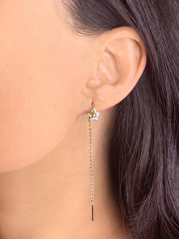 LuvMyJewelry Lucky Star Tack-In Diamond Earrings In 14K Yellow Gold