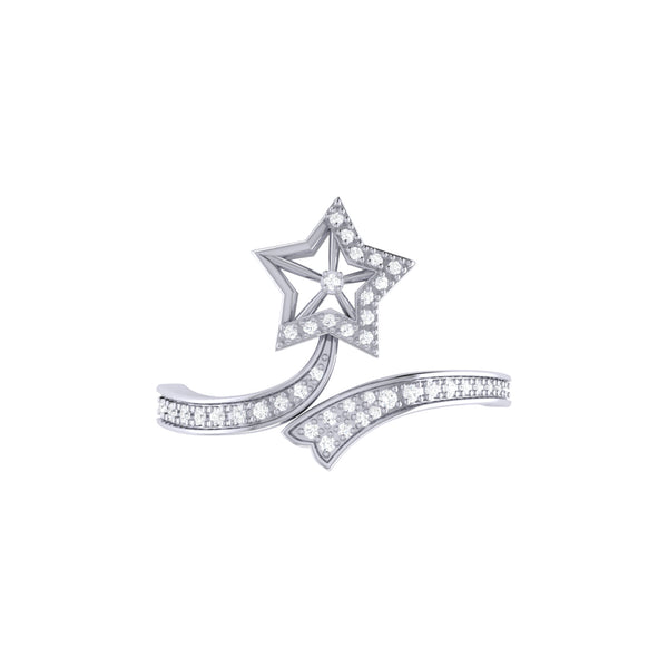 LuvMyJewelry Lucky Star Twist Diamond Ring In 14K White Gold