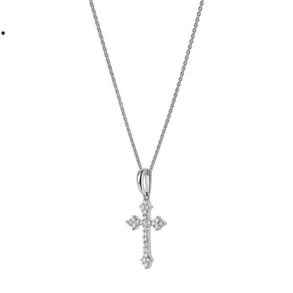 LuvMyJewelry Lumina Cross Diamond Pendant In 14K White Gold - 0.11 Ct