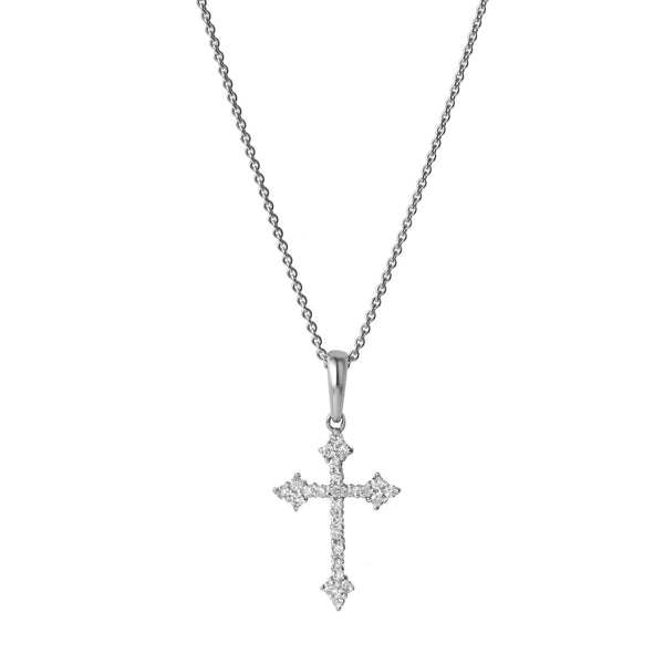 LuvMyJewelry Lumina Cross Diamond Pendant in 14K White Gold - 0.11 ct