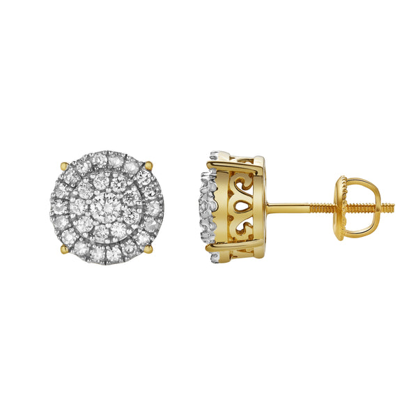 LuvMyJewelry Luminelle 10K Yellow Gold Cluster Diamond Unisex Earrings - 0.53 Cts