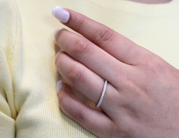 LuvMyJewelry Luna 14K White Gold Round Diamond Studded Eternity Band Ring - 0.25cts