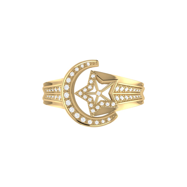 LuvMyJewelry Luna Comet Diamond Ring In 14K Yellow Gold