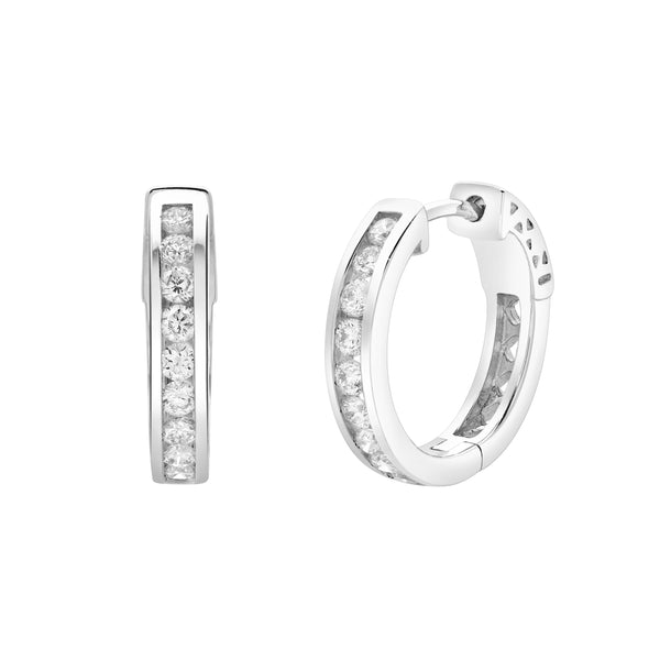 LuvMyJewelry Lunaflora Channel-Set Diamond Huggie Hoop Earrings in 14K White Gold