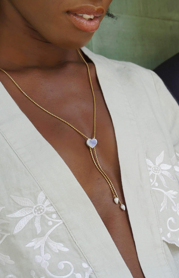 LuvMyJewelry Luv Me Blue Howlite Adjustable Heart Necklace In 14K Yellow Gold Plated Sterling Silver