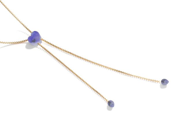 LuvMyJewelry Luv Me Blue Howlite Adjustable Heart Necklace In 14K Yellow Gold Plated Sterling Silver