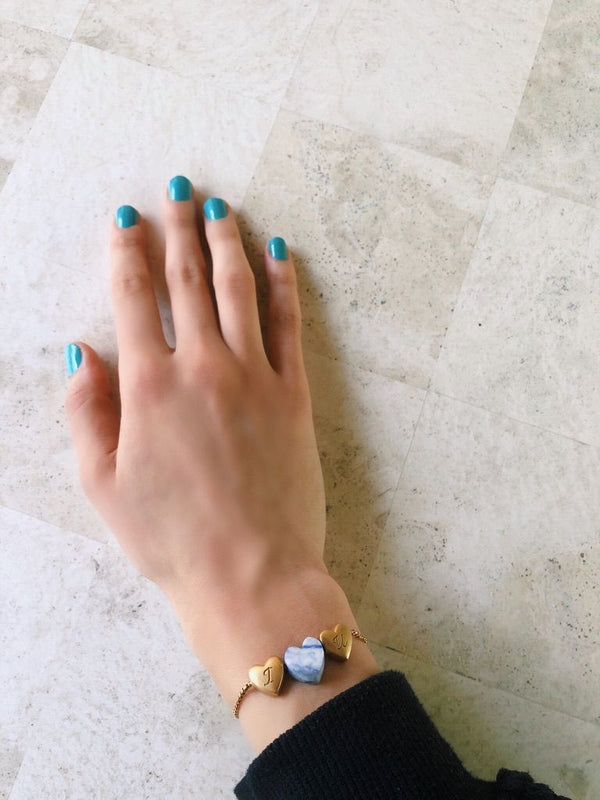 LuvMyJewelry Luv Me Blue Howlite Bolo Adjustable I Love You Heart Bracelet In 14K Yellow Gold Plated Sterling Silver