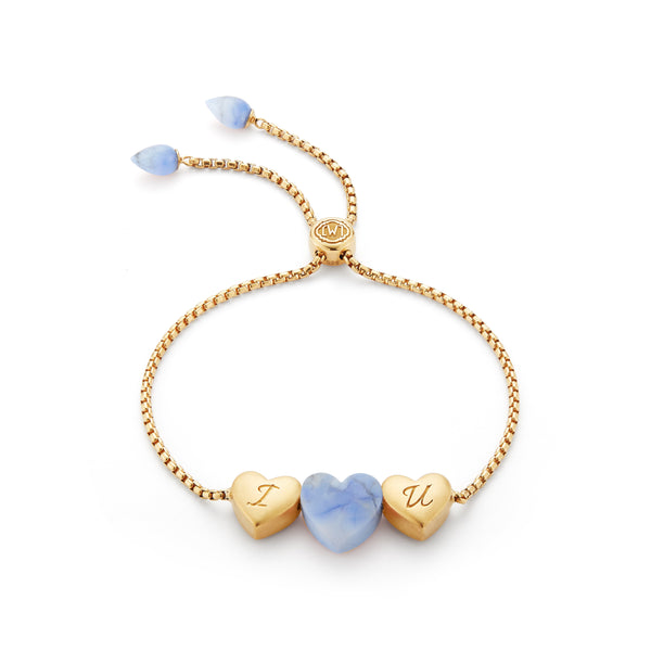 LuvMyJewelry Luv Me Blue Howlite Bolo Adjustable I Love You Heart Bracelet in 14K Yellow Gold Plated Sterling Silver
