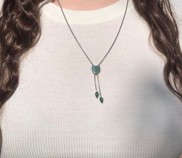 LuvMyJewelry Luv Me Green Aventurine Adjustable Heart Necklace In Sterling Silver