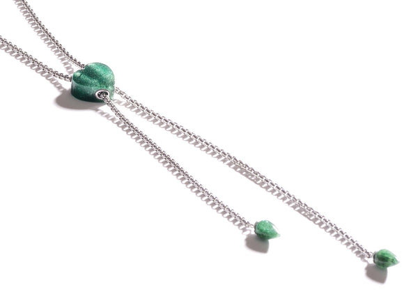 LuvMyJewelry Luv Me Green Aventurine Adjustable Heart Necklace In Sterling Silver