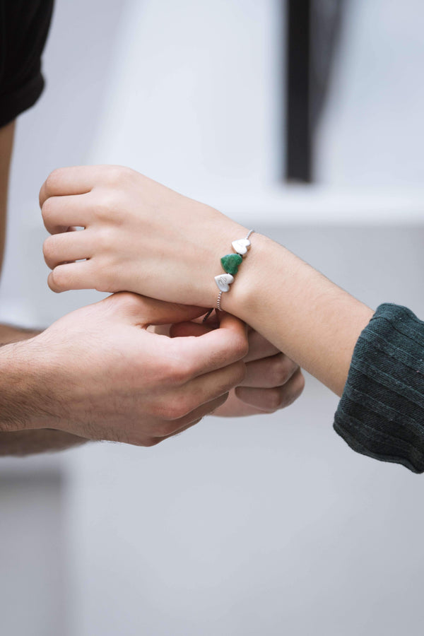LuvMyJewelry Luv Me Green Aventurine Bolo Adjustable I Love You Heart Bracelet In Sterling Silver
