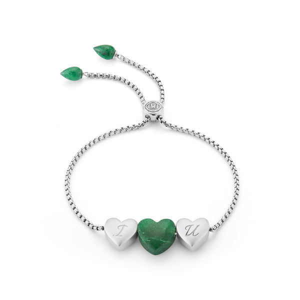 LuvMyJewelry Luv Me Green Aventurine Bolo Adjustable I Love You Heart Bracelet in Sterling Silver