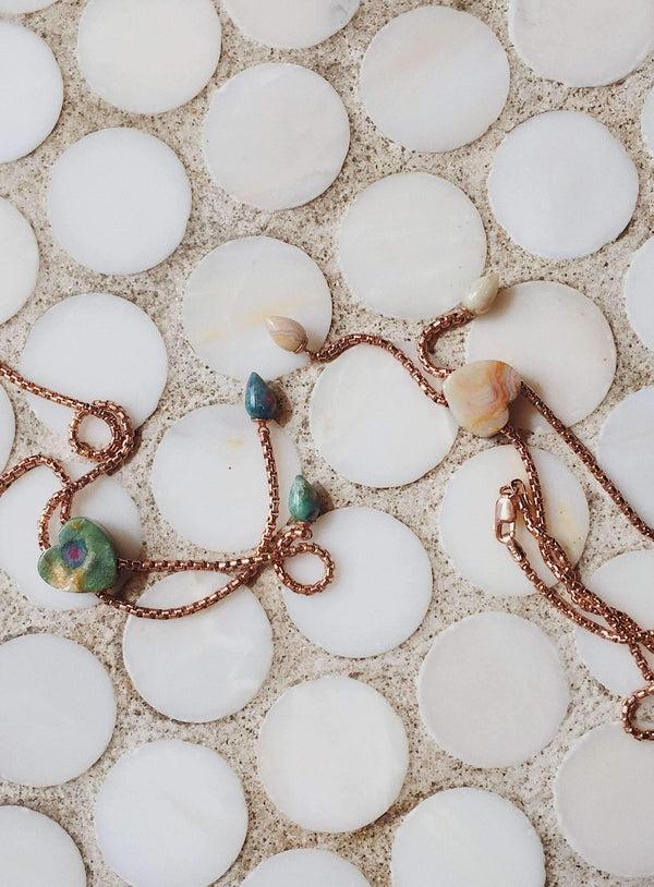 LuvMyJewelry Luv Me Lace Agate Adjustable Heart Necklace In 14K Rose Gold Plated Sterling Silver