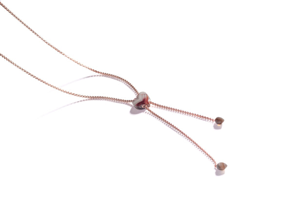 LuvMyJewelry Luv Me Lace Agate Adjustable Heart Necklace in 14K Rose Gold Plated Sterling Silver