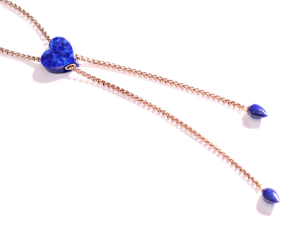 LuvMyJewelry Luv Me Lapis Adjustable Heart Necklace In 14K Rose Gold Plated Sterling Silver