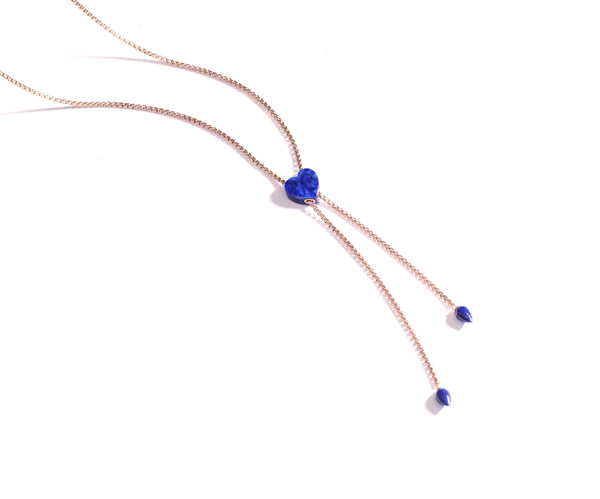 LuvMyJewelry Luv Me Lapis Adjustable Heart Necklace in 14K Rose Gold Plated Sterling Silver