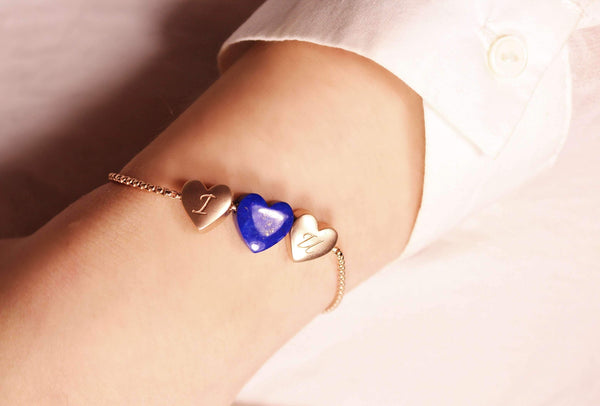LuvMyJewelry Luv Me Lapis Bolo Adjustable I Love You Heart Bracelet In 14K Rose Gold Plated Sterling Silver