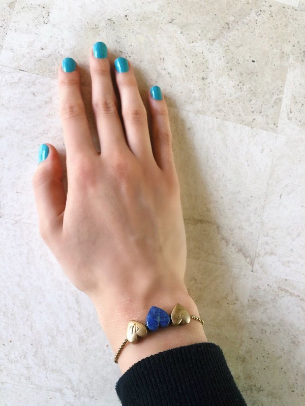 LuvMyJewelry Luv Me Lapis Bolo Adjustable I Love You Heart Bracelet In 14K Rose Gold Plated Sterling Silver