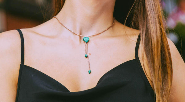 LuvMyJewelry Luv Me Malachite Adjustable Heart Necklace In 14K Rose Gold Plated Sterling Silver