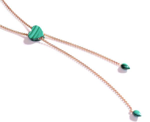 LuvMyJewelry Luv Me Malachite Adjustable Heart Necklace In 14K Rose Gold Plated Sterling Silver
