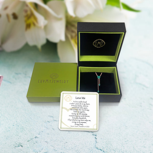 LuvMyJewelry Luv Me Malachite Adjustable Heart Necklace In 14K Rose Gold Plated Sterling Silver