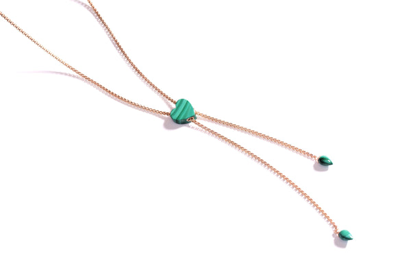 LuvMyJewelry Luv Me Malachite Adjustable Heart Necklace in 14K Rose Gold Plated Sterling Silver