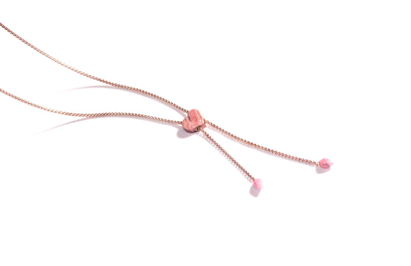 LuvMyJewelry Luv Me Rhodochrosite Adjustable Heart Necklace In 14K Rose Gold Plated Sterling Silver