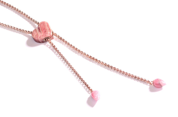 LuvMyJewelry Luv Me Rhodochrosite Adjustable Heart Necklace In 14K Rose Gold Plated Sterling Silver