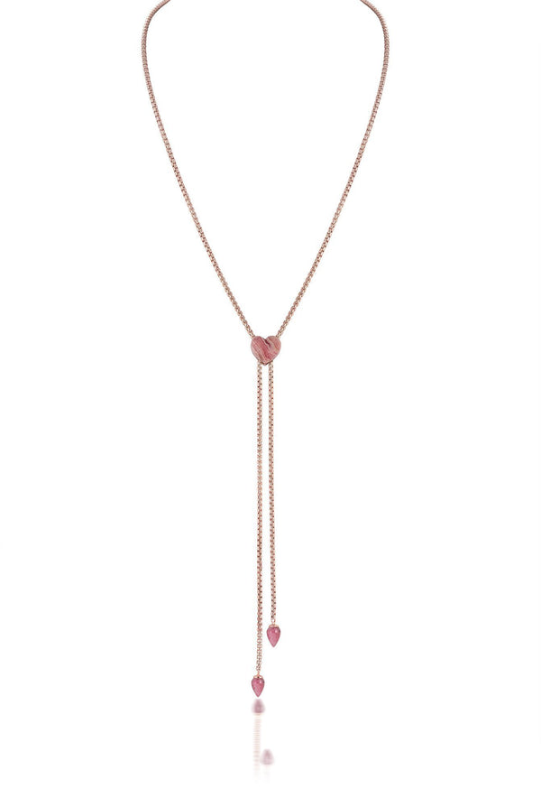 LuvMyJewelry Luv Me Rhodochrosite Adjustable Heart Necklace in 14K Rose Gold Plated Sterling Silver