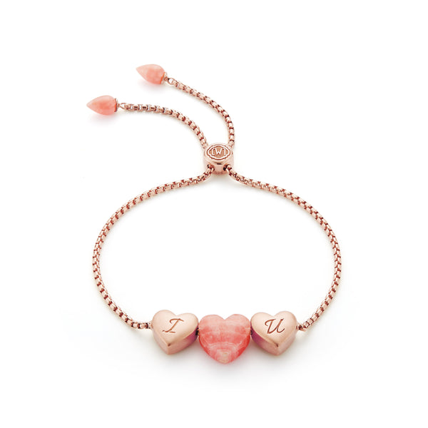 LuvMyJewelry Luv Me Rhodochrosite Bolo Adjustable I Love You Heart Bracelet in 14K Rose Gold Plated Sterling Silver