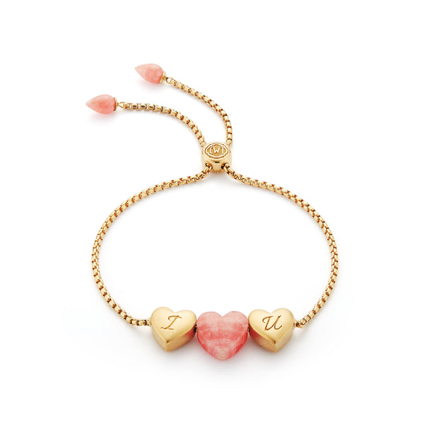 LuvMyJewelry Luv Me Rhodochrosite Bolo Adjustable I Love You Heart Bracelet in 14K Yellow Gold Plated Sterling Silver