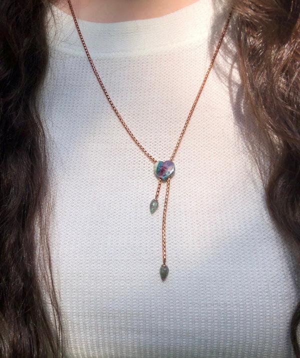 LuvMyJewelry Luv Me Ruby Fuchsite Adjustable Heart Necklace In 14K Rose Gold Plated Sterling Silver