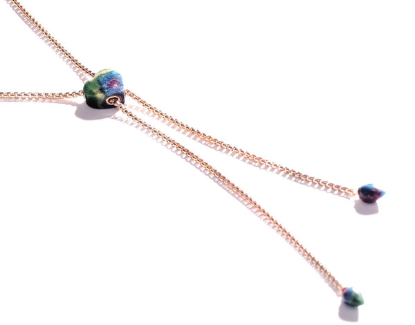 LuvMyJewelry Luv Me Ruby Fuchsite Adjustable Heart Necklace In 14K Rose Gold Plated Sterling Silver