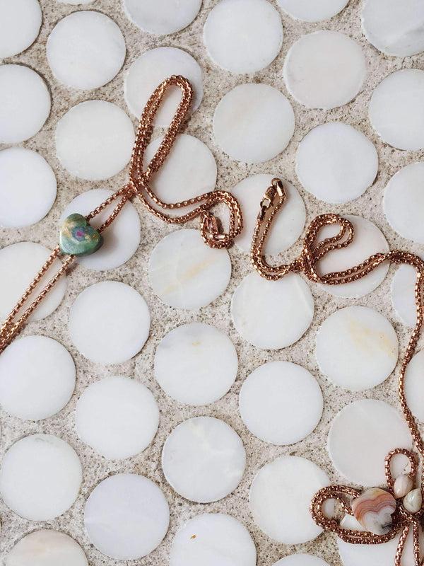 LuvMyJewelry Luv Me Ruby Fuchsite Adjustable Heart Necklace In 14K Rose Gold Plated Sterling Silver