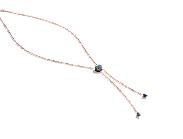 LuvMyJewelry Luv Me Ruby Fuchsite Adjustable Heart Necklace in 14K Rose Gold Plated Sterling Silver