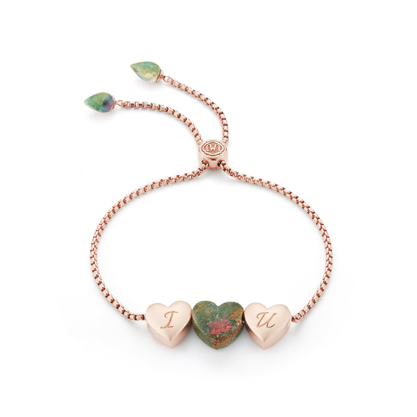 LuvMyJewelry Luv Me Ruby Fuchsite Bolo Adjustable I Love You Heart Bracelet in 14K Rose Gold Plated Sterling Silver