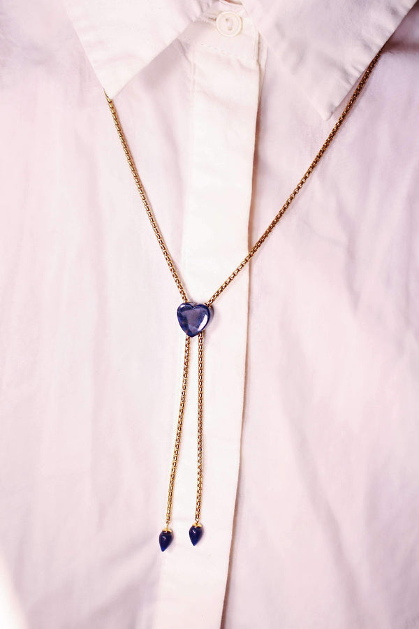 LuvMyJewelry Luv Me Sodalite Adjustable Heart Necklace In 14K Yellow Gold Plated Sterling Silver