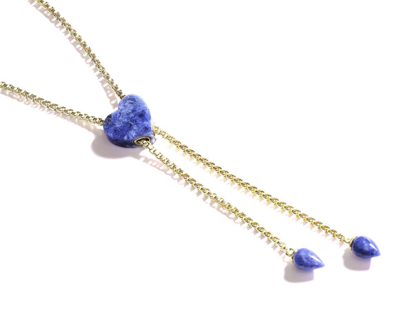 LuvMyJewelry Luv Me Sodalite Adjustable Heart Necklace In 14K Yellow Gold Plated Sterling Silver