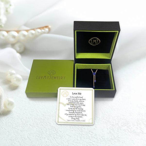 LuvMyJewelry Luv Me Sodalite Adjustable Heart Necklace In 14K Yellow Gold Plated Sterling Silver