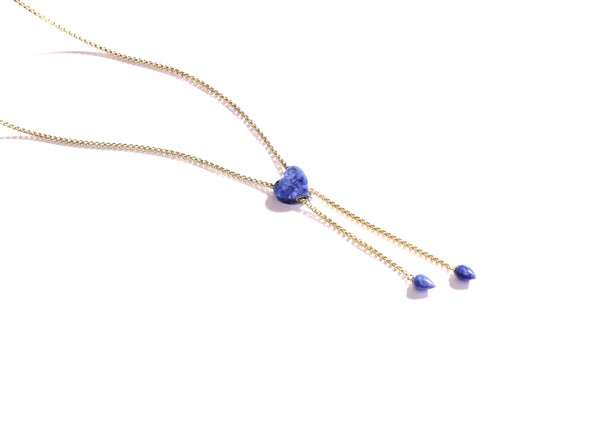 LuvMyJewelry Luv Me Sodalite Adjustable Heart Necklace in 14K Yellow Gold Plated Sterling Silver