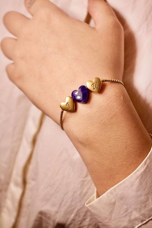 LuvMyJewelry Luv Me Sodalite Bolo Adjustable I Love You Heart Bracelet In 14K Yellow Gold Plated Sterling Silver