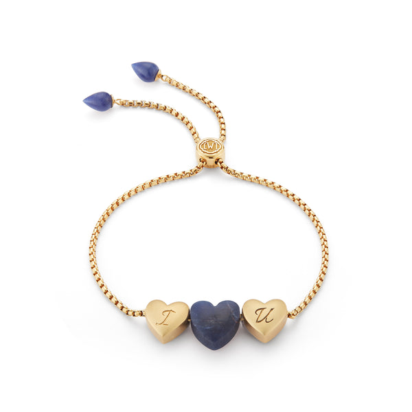 LuvMyJewelry Luv Me Sodalite Bolo Adjustable I Love You Heart Bracelet in 14K Yellow Gold Plated Sterling Silver