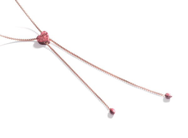 LuvMyJewelry Luv Me Thulite Adjustable Heart Necklace In 14K Rose Gold Plated Sterling Silver